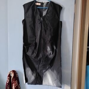 MARNI Black Grey + White Abstract Print Cotton Poplin Shift Dress 42 M